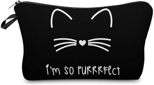 Deanfun Makeup Case Small, Cosmetic Zipper Bag Waterproof for Purse Mini, Women Cute Traveling Accessories Pouch for Ladies Thanksgiving Christmas Gifts(I'm so Perfect Cat D2-51294)