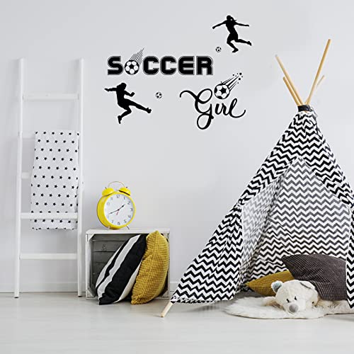 PLIGREAT Soccer Girl Quotes Wall Stickers, Peel and Stick Wall Decals, Removable Vinyl Soccer Ball Football Sticker for Soccer Fans Girls Bedroom Playroom Indoor Stadium Wall Decoration Wall Art Decor