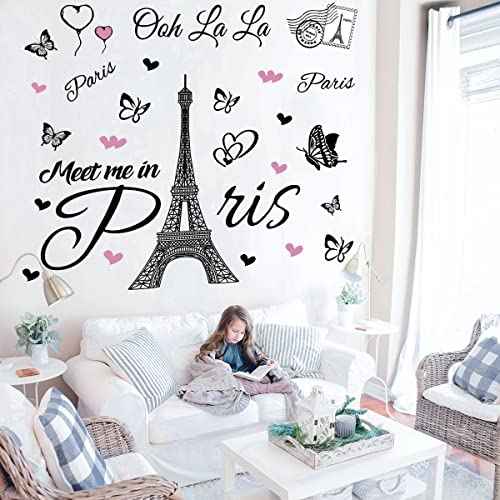 Paris Tower Wall Decal Paris Eiffel Tower Wall Sticker Vinyl Eiffel Tower Peel and Stick Wall Decals Removable Self-Adhesive Stickers Paris Tower Wall Decor for Bedroom Kitchen Office Background Livin