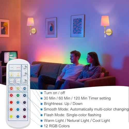 Wireless Wall sconces Set of Two,10000 Mah Battery Operated Wall Sconce with Remote,Dimmable 12 RGBS Rechargeable Wall Sconce,Cordless sconces wall decor set of 2 for Living Room,Bedroom (Gold)