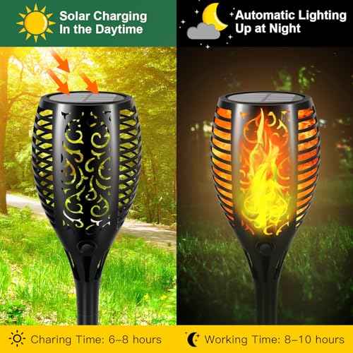 Upgraded Larger Solar Lights Outdoor - 6 Pack 51 LED Solar Torch Lights with Flickering Flame for Garden Decor Higher 23" Yard Lighting Waterproof Tiki Torches for Outside Lawn Patio Pathway