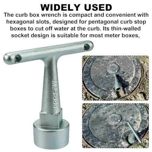 Water Meter Wrench for Pentagon Socket, Curb Stop Wrench, Water Valve Shut Off Tool for Penta Socket, Pentagon Curb Box Key