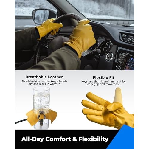 toolant Leather Winter Work Gloves for Men, 100% Grain Cowhide with Warm Thinsulate Lining, Water & Abrasion Resistance