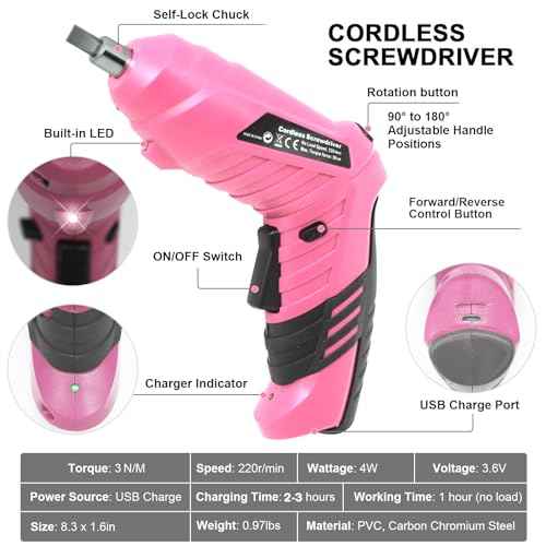 Cordless Electric Screwdriver, 3.6V Rechargeable Power Screwdriver with 47 pcs Accessories, usb charging, 3Nm Screw Gun, mini Carrying screwdriver set ?with LED Light Electric Power Drill Set