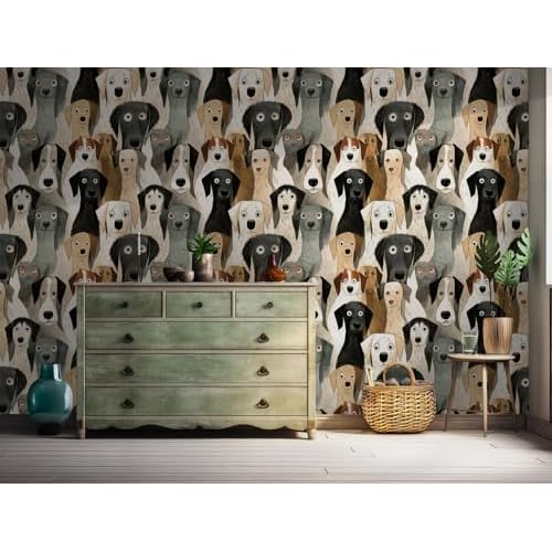 Peel and Stick Wallpaper Dog Removable Wallpaper Shiplap Brown Self Adhesive Contact Paper for Home Bedroom Stick On Wall Decor 17.3in x 9.8ft
