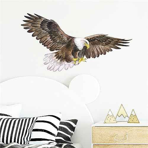 Bald Eagle Wall Stickers, sacinora Bird Animal Wall Decals Removable Vinyl Peel and Stick for Living Room Bedroom Children's Room Bathroom Kitchen Sofa TV Background Art Decorations