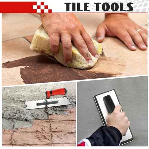 Leinuosen 6 Pcs Tile Tools Set Include 3 Pcs Stainless Steel Square Notch Trowel, 1 Rubber Grout Float and 2 Grout Sponge for Wall Floor Tiling Installation Grouting