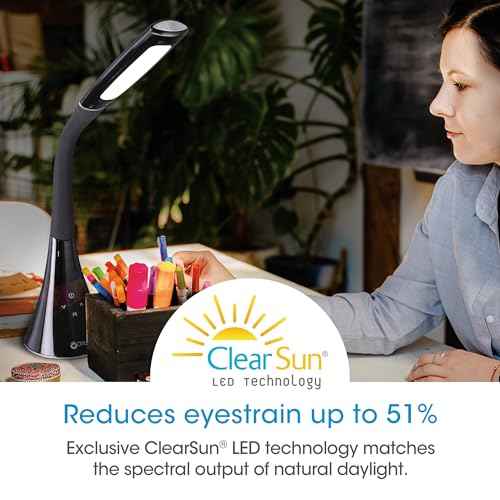 OttLite Swerve LED Desk Lamp with USB Charging, 3 Color Modes, Long-Lasting ClearSun LED, Flexible Neck, Touch Activated, Flexible Neck, Desk Light for Home Office, Reading