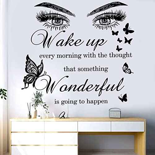 Inspirational Quotes Vinyl Eyes Eyelash Decals Motivational Sayings for Wall Art Decor Sticker Positive Lettering Wall Decal for Women Girls Bedroom Living Room Home Beauty Salon Decoration