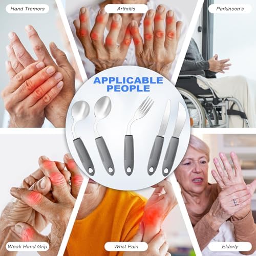 Adaptive Utensils,Weighted Utensils for Hand Tremors,Utensils for Parkinsons Patients,Elderly,Arthritis,Weak Hand Grip,Tremors&Handicapped.Stainless Steel Knife,Fork and Spoons Set (4pcs Left-Handed)