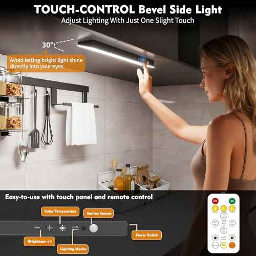 160LEDs Touch-Control Under Cabinet Lighting w/4000mAh Battery, Cordless Motion Sensor Under Counter Lights for Kitchen, Magnetic Rechargeable Closet Lights - 5Pack/Black, 2025 Fall