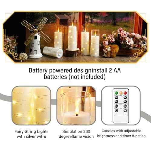 Flameless Candles with Embedded Star String, 12 Pcs Battery Operated LED Pillar Candles with Remote and Timer, Suitable for Home Decor, Party, Christmas & Wedding (White)