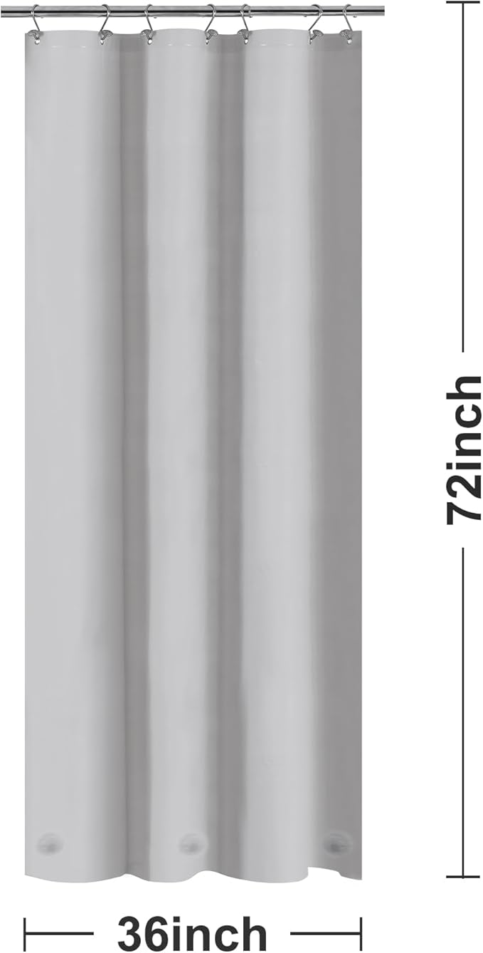 Barossa Design Silver Gray Stall Shower Curtain Liner with 3 Magnets - 36" x 72" Waterproof PEVA Plastic Narrow Shower Liner Lightweight for Small Bathroom, Metal Grommets - Gray Silver