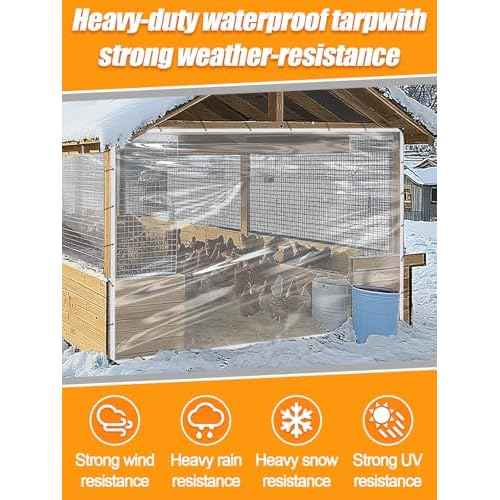 Aulock 10 x 12ft Ultra Clear Tarp Waterproof - Heavy-Duty Vinyl Plastic Tarpaulin with Grommets, Thicken Transparent PVC Windproof Patio Enclosure for Winter Chicken Coop Window Balcony