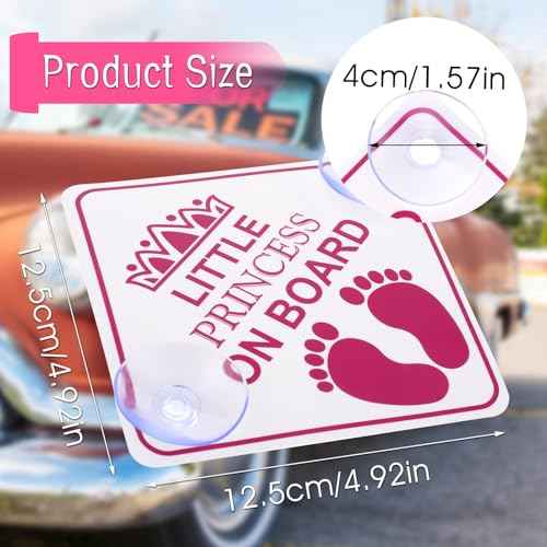 Amabro Little Princess on Board Warning Signs, 2pcs 5" x 5" Safety Car Bumper Sticker With Double Suction Cups, Reusable Baby in Car Decal, Pink