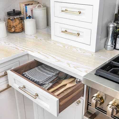 Heroad Peel and Stick Wallpaper Wood Contact Paper Gold and White Wood Grain Contact Paper for Cabinets Countertops Waterproof Self Adhesive, White with Gold Shimmer 78.7¡±x17.5¡±