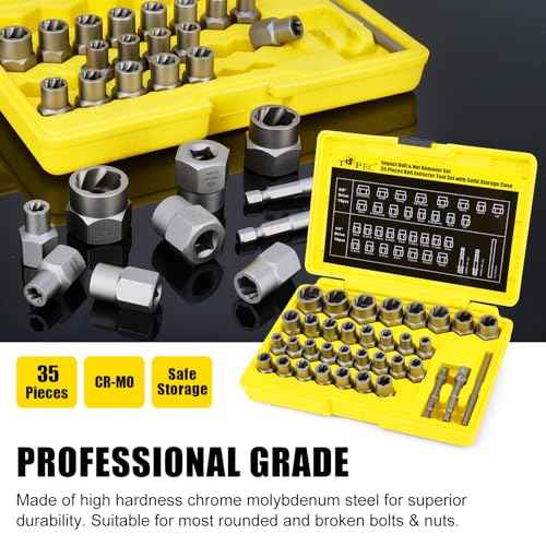 TOPEC Bolt Extractor Kit, 35-Piece Stripped Bolt Extractor Socket Set, 1/4" & 3/8" Drive Easy Out Socket Set, Nut Remover for Removing Broken, Rusted, Rounded Fasteners