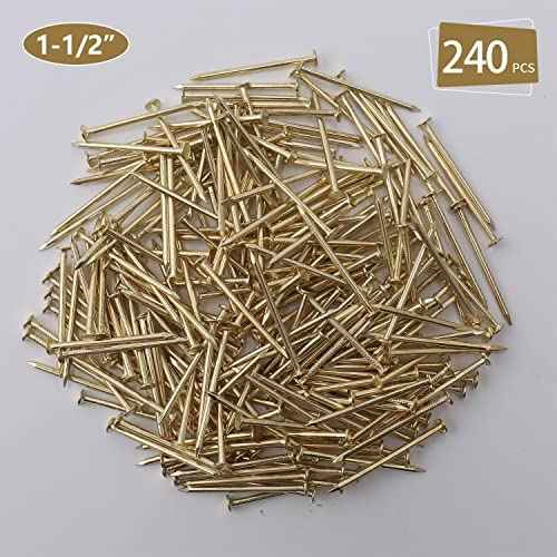 240pcs Gold Hardware Nails, 1-1/2¡± ¡¿ 14 Ga Brass Plated Wood Nails, Nails for Hanging Wall Decor, Finishing Nails, Picture Hanging Nails, Wall Nails, Roofing Nails