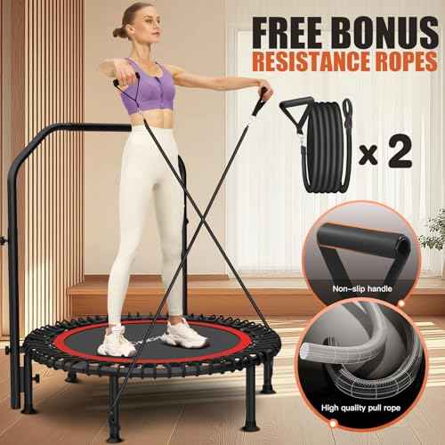 Bungee Rebounder Trampoline,ANCHEER 40/48" Foldable Fitness Trampoline with 4 Level Adjustable Handlebar, 450-550LBS Capacity, Resistance Ropes&Upgraded Bungees Safe for Home/Cardio,Indoor/Outdoor