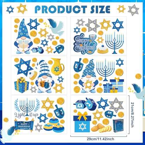 ReliThick 78 Pcs Hanukkah Wall Decals Hanukkah Decor Blue White Gold Menorah Star Gnome Stickers Chanukah Party Decor Jewish Decoration for Living Room Bedroom Nursery Wall Decoration