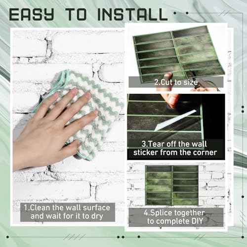 20 Sheets Tile Peel and Stick Backsplash 11.43 x 9 3D Wall Kitchen Stick on Tiles for Kitchen Marble Tiles (Green)