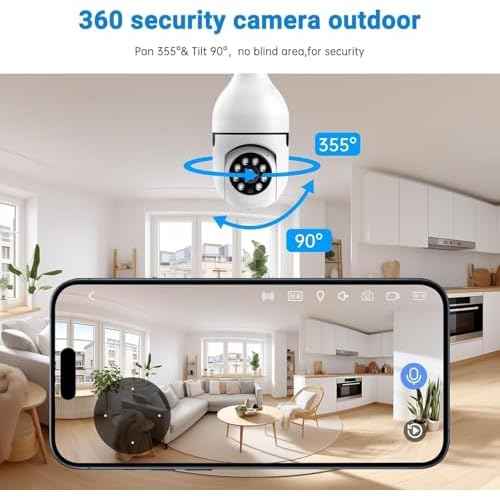 Light Bulb Security Cameras,5MP & 360¡Æ PTZ Light Bulb Camera Outdoor, 5G&2.4G Light Bulbs Camera,AI Motion Detection,Color Night Vision,2-Way Talk,Cloud/TF Storage,Compatible with Alexa