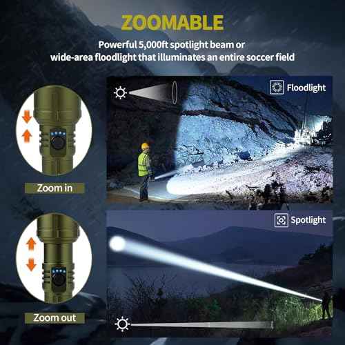 Tactical Flashlight High Lumens, 5000mAh USB-C Rechargeable, 3000lm Bright Flashlights 5000 FT Beam, 5 Modes, Zoomable, 7-32H Runtime, with Lens, for Camping, Hiking, Emergencies