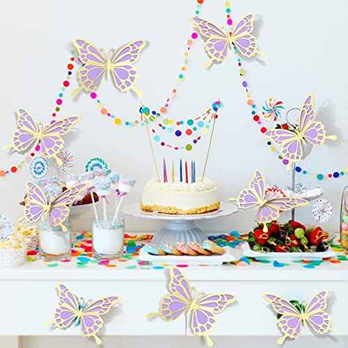 Geyee 12 Pcs 3D Large Butterfly Party Decoration 12 Inch 10 Inch Big Butterfly Centerpieces for Tables Baby Shower Birthday Wedding Hanging Decoration(Gold and Purple)
