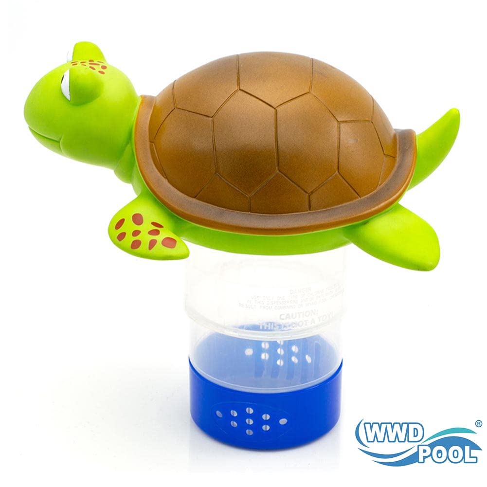 WWD POOL Chlorine Floater, Animal Pool Chlorine Dispenser for Chemical Tablets Fits 3 Inch Tabs Bromine Holder(Turtle)