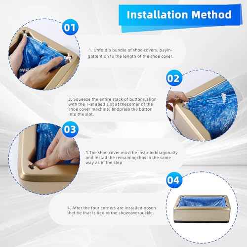 Automatic Shoe Cover Dispenser, Waterproof and Non-slip, 200 Disposable Shoe Covers for Men's Shoes up to Size 12, Great for Home, Office, Factory and Indoor Use (Gold)