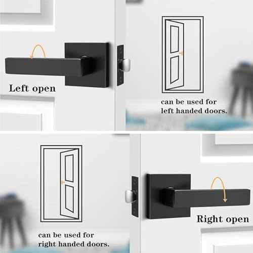 Probrico Matte Black Passage Door Levers Square Hall Closet Handles, Heavy Duty Interior Non-Locking Lever Sets, Reversible for Right & Left Side, 2 Pack