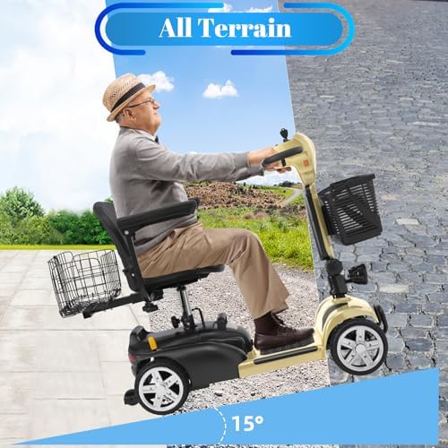 15-45 Miles Ecomobi MS02 4 Wheels Mobility Scooter for Adults/Seniors, 350W Powered Electric Wheelchair Device w/15Ah-25Ah Extended Battery, Dual Baskets/Rotating Seat, Compact Duty Mobile for Elderly
