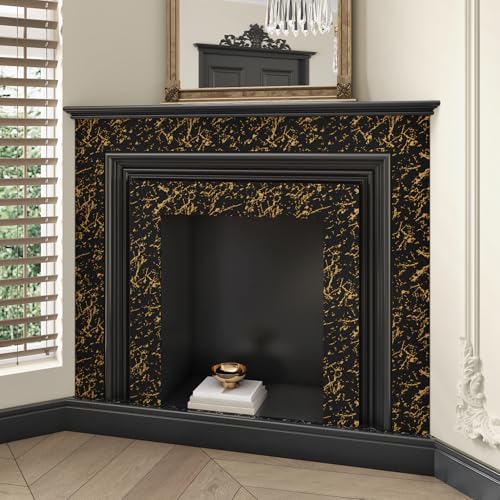 Wallercity Black/Gold Wallpaper Border Peel and Stick Removable Mirror Frame Border Matte Marble Wall Paper Bathroom Wallpaper Waterproof Borders for Walls Living Room Bedroom Restrooms 3.94x197 in