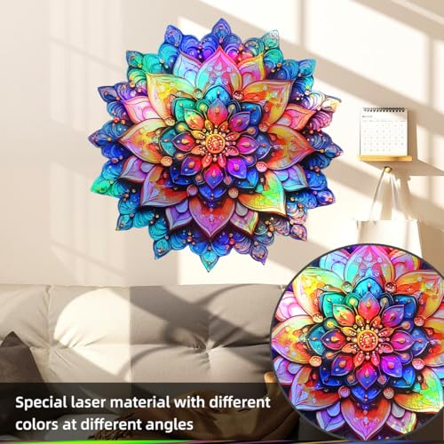 Runtoo Mandala Wall Decal Metallic Effect Peel and Stick 3D Lotus Floral Wall Stickers for Living Room Bedroom Yoga Headboard Decor