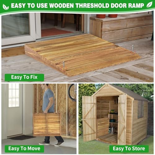 Wooden Threshold Ramp for Home Steps, 8" Rise Doorway Ramp with Non-Slip Grooves, Door Ramp for Wheelchair/Walker/Cart/Scooter, (31.4 W*8.0" H, Solid Pine Wood, 600LBS Capacity)