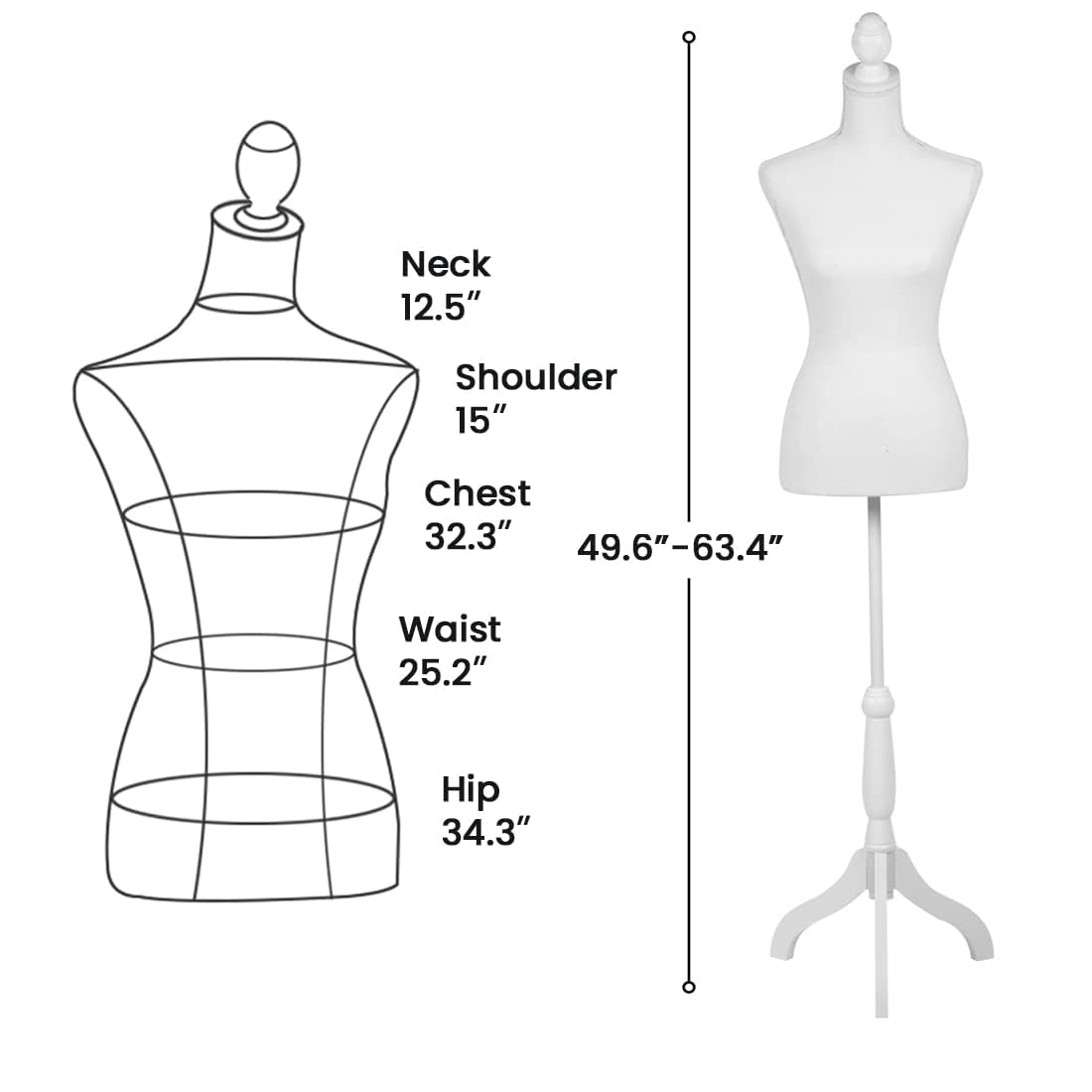 FDW Manikin 60”-67”Height Adjustable Female Dress Model Display Torso Body Tripod Stand Clothing Forms (Beige, 60-67 Inches)