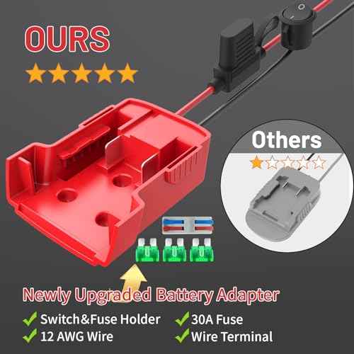 for Power Wheel Adapter Compatible with Milwaukee 18V Battery, Converter Kit with Fuse Holder, Switch, Terminal, 12AWG Wire for DIY RC Car Toys (1 Pack)