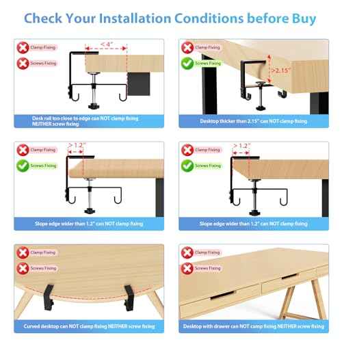 KEEGH Extra Large 48" Under Desk Cable Management Tray - Under Desk Cord Management - Clamp/Screw Mount - Support Upto 70lbs - Fabric Wire Management - Cable Raceways Tray Cord Hiders for Office/Home