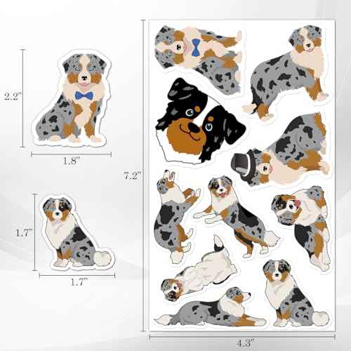 50 Pack Pcs Australian Shepherd Stickers for Water Bottles Waterproof Vinyl Laptop Luggage Scrapbooking Funny Cute Dog Sticker Packs Bulk Set Teens Adults Aesthetic Small Decals