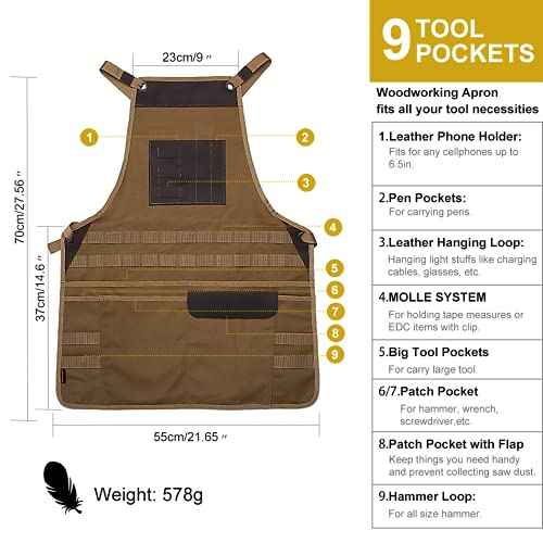 VIPERADE VAQ1 Mens Apron, Work Canvas Apron with Pockets Woodworking Aprons for Men