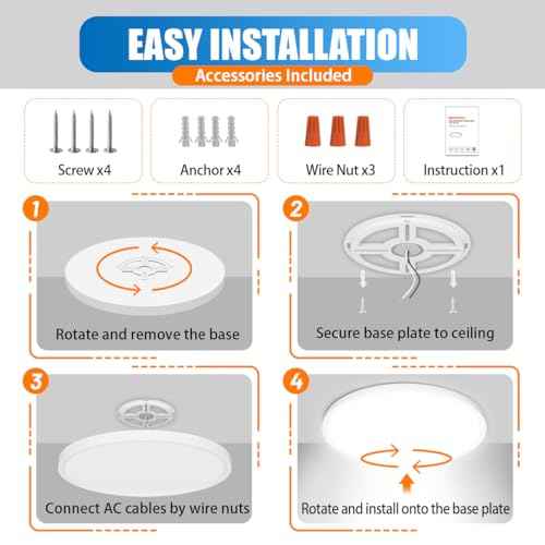 Allsmartlife Led Flush Mount Ceiling Light 2 Pack, 15.8 inch 32W 4320lm Dimmable Led Ceiling Light, 3000K/4000K/6500K, Round Led Light Fixture for Laundry Room, Hallway