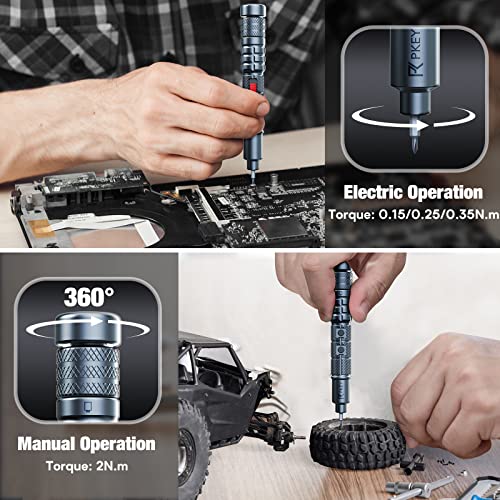 PKEY Mini Electric Screwdriver Set,Precision Electric Screwdriver£¬ Cordless with 28 Precision Magnetic Bits, 3 Gears Torque, Overload Protection, Repair Tool Set for Phone Camera Laptop Watch