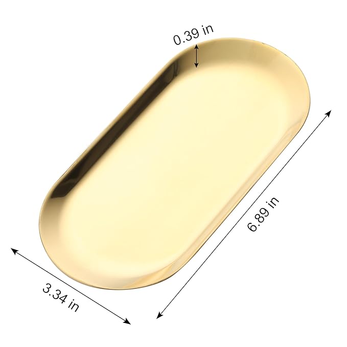 1Pcs Manicure Tools Storage Tray, Oval Stainless Steel Storage Dish Nail Art Accessory Display Tray Jewelry Rhinestone Cosmetic Nail Decorations Organizer Metal Storage Plate (Gold)