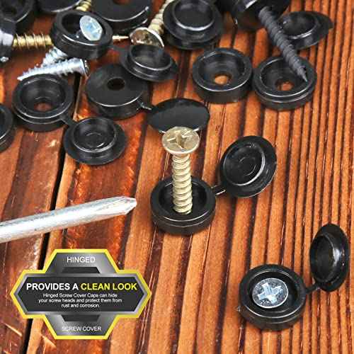 HNYYZL 150 PCS Screw Caps, Black Plastic Hinged Screw Covers, S Size, Fits #6/#8 Screws (M3/M4), 150 Pieces