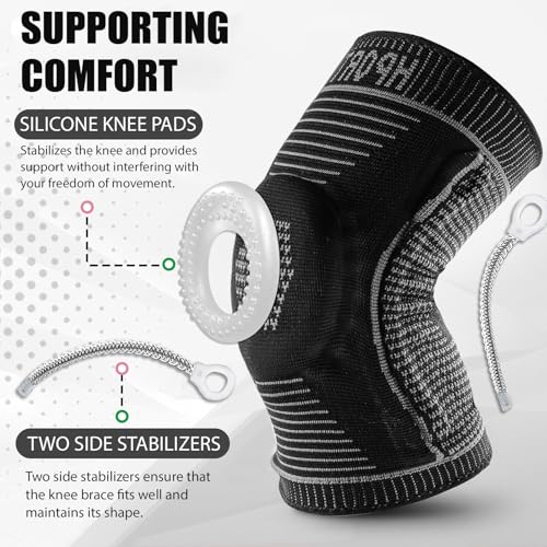 Compression Knee Pads for Women Men Sports 2 Pack Knee Sleeves with Patella Gel Pad & Side Stabilizers, Knee Braces for Knee Support Workout Sports ACL & Arthritis Pain Relief Black(3XL)