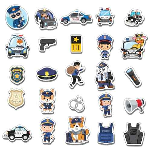 Pack 50 Pcs Police Stickers for Water Bottles Waterproof Laptop Luggage Helmet Computer Scrapbooking Teens Adults Girls Boys Cute Funny Aesthetic Sticker Packs Small Vinyl Decals