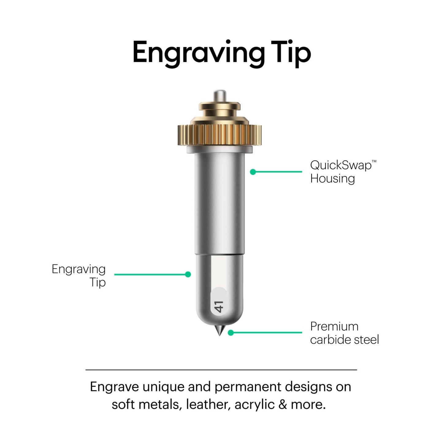 Cricut Engraving Tip + QuickSwap Housing, Premium Carbide Steel Engraving Tip, Inscribes Lasting Design on Glass, Metal & More, Compatible with Cricut Maker Cutting Machine, Silver