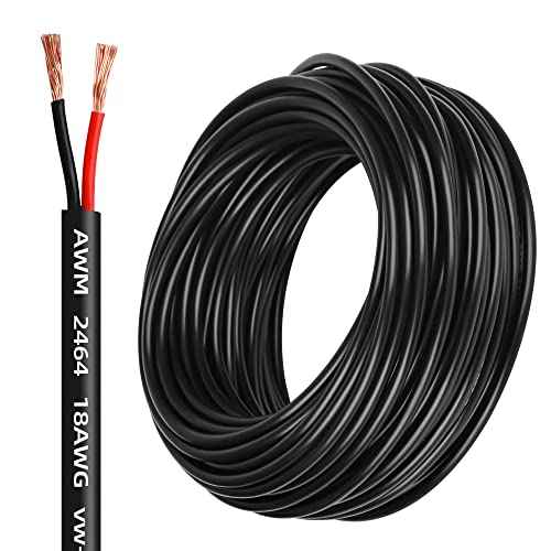 18 Gauge Wire 2 Conductor,18 AWG Electrical Wire Stranded PVC Cord Oxygen-Free Copper Cable,200FT 2 Core Pure Copper Flexible Cable Wire for LED Lamp Lighting Strips Automotive (18AWG-2C, 200FT)¡¦