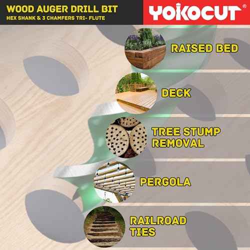 1/2"x 9" Auger Drill Bit for Wood, Hex Shank Tri-Flute Wood Drill Bits, Ship Auger Long Drill Bit for Soft and Hard Wood, Plastic, Drywall, Tree Stump and Composite Materials