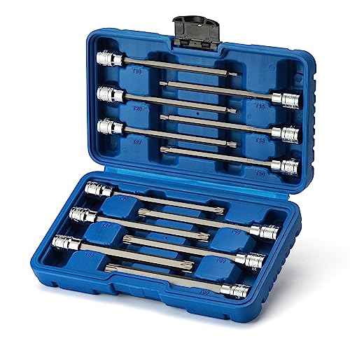 EMENTOL 12PCS 3/8" Drive Extra Long Torx Bit Socket Set, CR-V, S2 Steel, 5.9" Length Star Bit Socket Set, T10 - T60